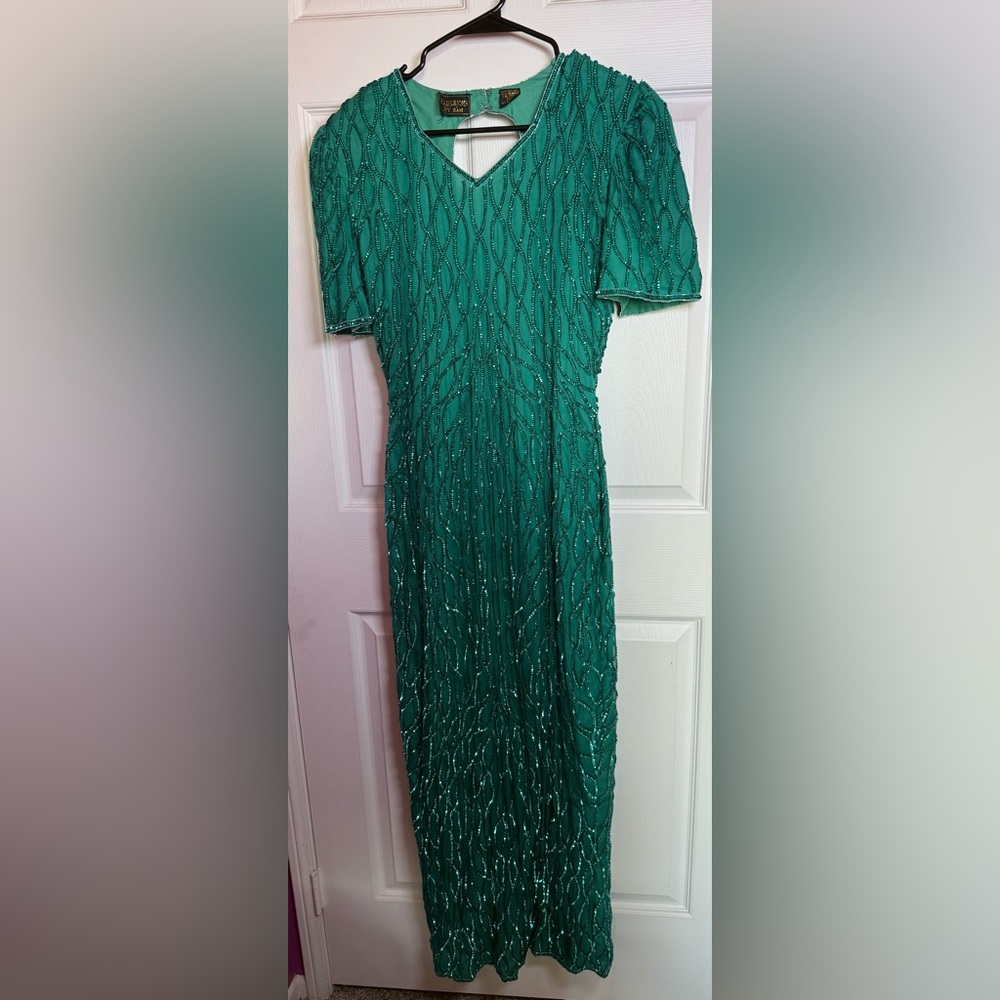 Vintage Emerald Sequin Full Length Dress